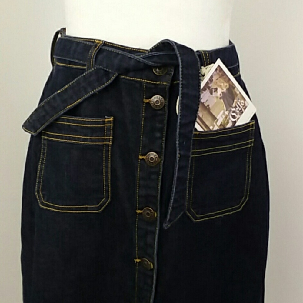 Cello Jeans Blue Tie Belt Button Down Denim Midi Jean Skirt NWT - Picture 2 of 13